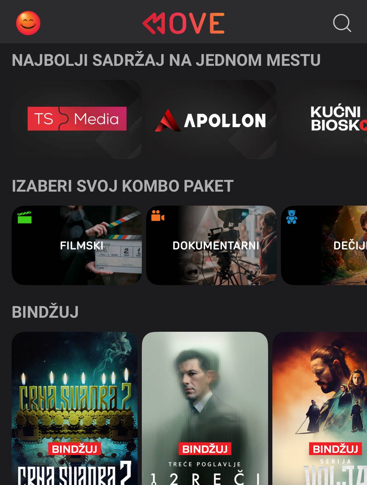 MOVE aplikacija na tabletu